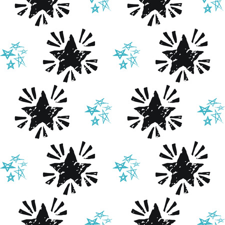 Seamless stars pattern, hand drawn sketch, cute vector illustration. Background in doodle style. Black ink symbols Isolated on white. For textile print, fabric, wrapping paperのイラスト素材