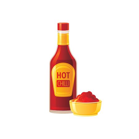 Hot chili spicy sauce. 3 hot pepper chilli sauces set.のイラスト素材