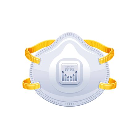 Respirator FFP3 icon. PPE surgical mask vector illustration. Corona virus Covid 19 protect equipment. Respirator for coronavirus prevention, medical design element. Isolated on white backgroundのイラスト素材