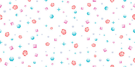 gem pattern. Crystal diamond vector illustration. Seamless background with jewels. Cute shine quartz, diamond gemstone wallpaper. Geometric gem stone pattern. Fashion crystal mineral backgroundのイラスト素材