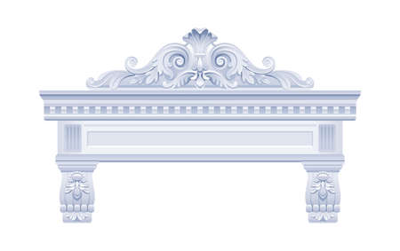 vector arch. Antique vintage frame. Classic white baroque portal. Antique greek roman wall architecture. Stone palace design element. Ancient building interior style with scroll. old pillar arch frameのイラスト素材