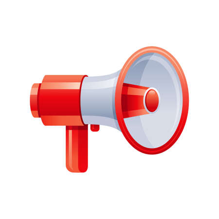 speaker vector. Loudspeaker cartoon. Bullhorn megaphone icon. Public loud voice speaker illustration. Shout sound microphone isolated. Flat horn announce communication concept. 3d Warning Loudspeakerのイラスト素材