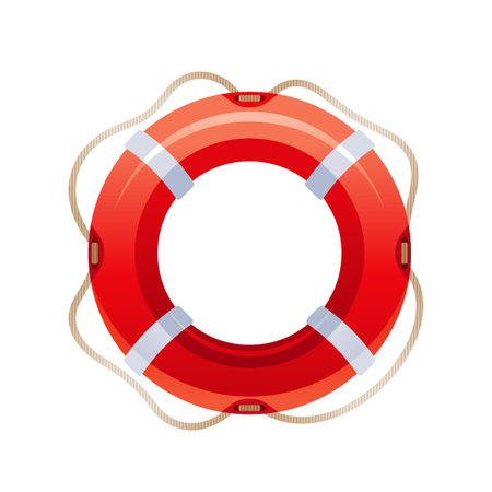 Lifebuoy ring. vector lifebuoy. Rescue float belt. Life guard icon. safety preserver. Sos lifesaver illustration. Red lifebelt lifebuoy with rope. Save guard swim help circle. Red life buoy ringのイラスト素材