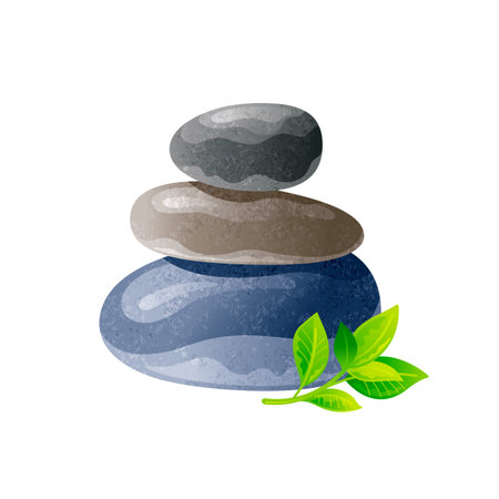 spa stone. Zen rock vector. massage isolated. black stack. Pebble balance icon on white background with bambo leaf. Relax smooth hot spa stones. Realistic stability zen rock beauty. wellness conceptのイラスト素材