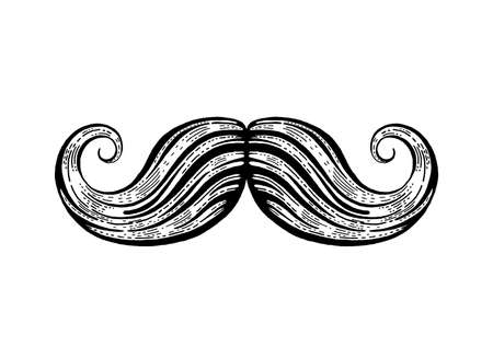 Mustache vector sketch. Isolated mustache icon. Black cartoon beard hair mustache illustration. Vintage barber silhouette. Funny face old style sketch. Retro hipster gentleman. black fathers day artのイラスト素材