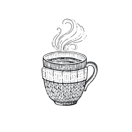 Christmas coffee and chocolate hand drawn sketch. Hot cup drink. Irish doodle bar drawing. Latte illustration vector. Coffee chocolate, tea, cocoa, cappuccino milk holiday mug. Handdrawn Christmas cupのイラスト素材