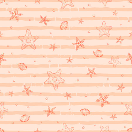 Peach Fuzz 2024 pattern. Starfish seamless background. Trendy 2024 year color Peach fuzz. Abstract...