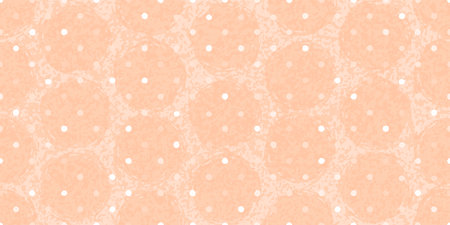 Peach fuzz circle spot pattern. Seamless background. Grunge polka dot in peach fuzz color. 2024 year color abstract seamless pattern. Spring trend fashion round splash background. Cloth fabric vectorのイラスト素材