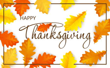 Happy Thanksgiving Card with autumn map leaveのイラスト素材
