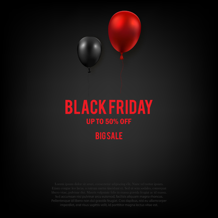 Black Friday sale poster with shiny balloons .のイラスト素材
