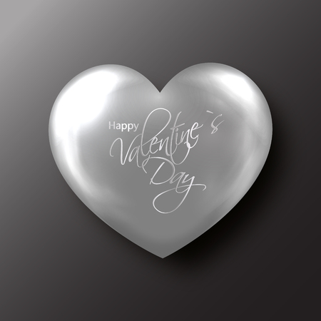 3d Silver Valentine's day heart on black backgroundのイラスト素材