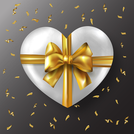 White Valentine's day heart with gold bowのイラスト素材
