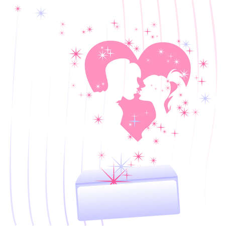 card on the day of lovers, an envelope, which departs from the heart, the silhouettes of the lovers and starsのイラスト素材