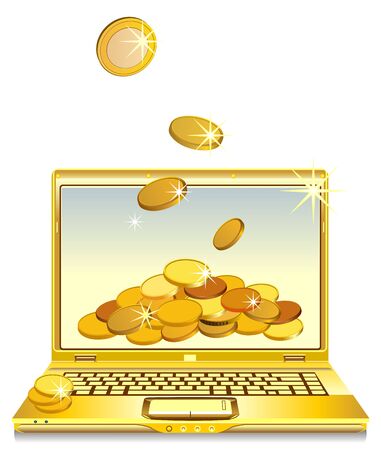 open notebook with gold gold coins on the screenのイラスト素材