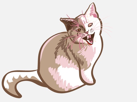 vector lilac British cat  meows dissatisfiedのイラスト素材