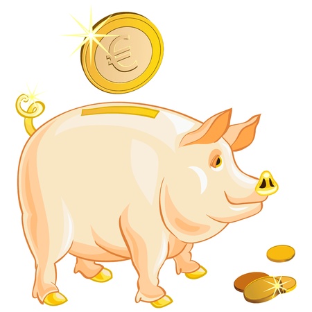 pig-piggy bank with gold coins isolated on a white backgroundのイラスト素材
