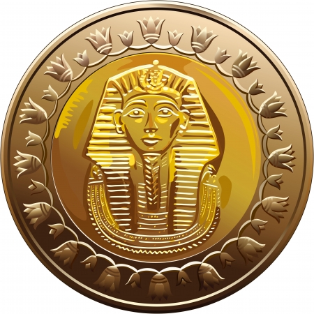 Arab Republic of Egypt, the coin of 1 pound, shows the pharaoh Tutankhamenのイラスト素材