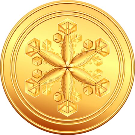 shiny gold round coin with snowflakeのイラスト素材