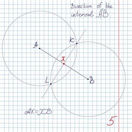 drawing task to bisection of the interval with an estimate of five on a piece of paper in the cageのイラスト素材