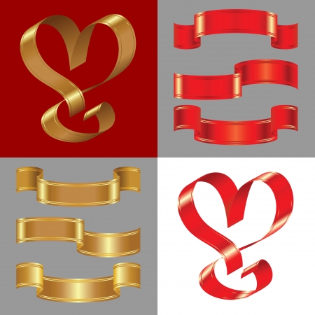 set of the shiny gold and red ribbonsのイラスト素材