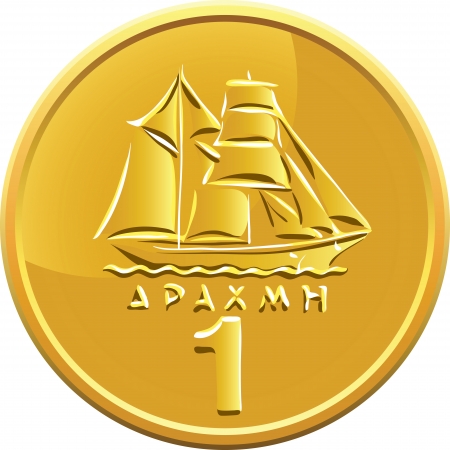 Greek drachma money gold coin with the image of the shipのイラスト素材