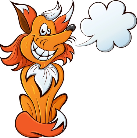 cartoon funny happy red fox smiles broadly and says something, isolated on white backgroundのイラスト素材