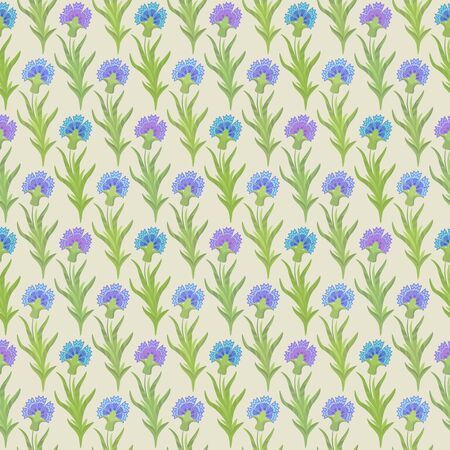 seamless floral pattern with blue cornflowers on the yellow backgroundのイラスト素材
