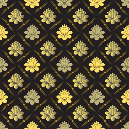 seamless gold floral pattern on the black backgroundのイラスト素材