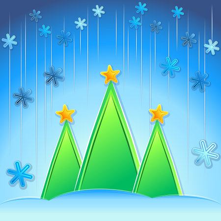 christmas background with christmas trees and snowflakesのイラスト素材