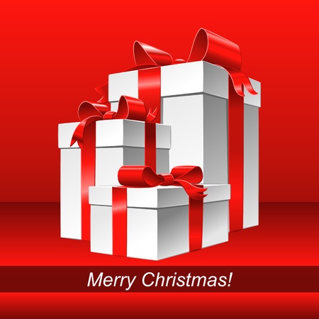  Christmas red background with white gift box and red ribbon bow のイラスト素材