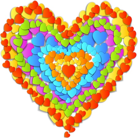 Valentine's Day Card with beautiful big heart made of small rainbow heartsのイラスト素材