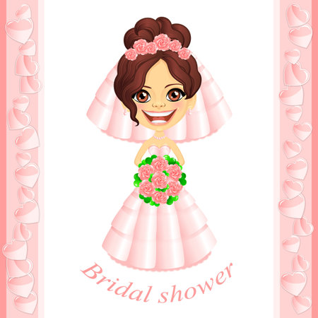 Vector Bridal shower invitation with cute cartoon brideのイラスト素材