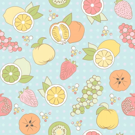 vector pastel seamless pattern with different fruits and berriesのイラスト素材