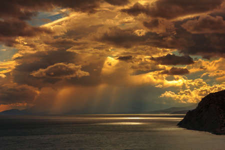 the approaching storm over the Black Sea at sunsetの写真素材