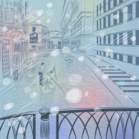 winter Christmas color sketch of a landscape the Bridge of Sighs in Veniceのイラスト素材