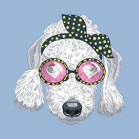 hipster dog Bedlington Terrier breed in a glasses and headbandのイラスト素材