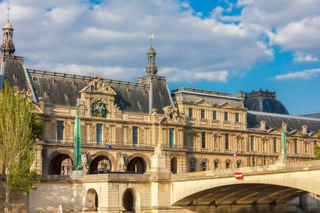 View from the River Seine to Paris, palace and embankment, Franceのeditorial素材