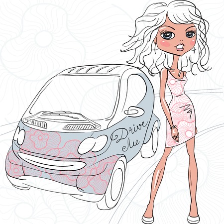 Vector fashion girl near the carのイラスト素材
