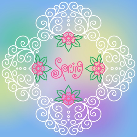 vector spring pattern of spirals, swirls, chains on a black backgroundのイラスト素材