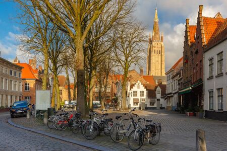 Walplein square of Brugge, Belgium.のeditorial素材