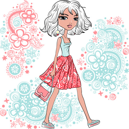 Vector fashion hipster girlのイラスト素材