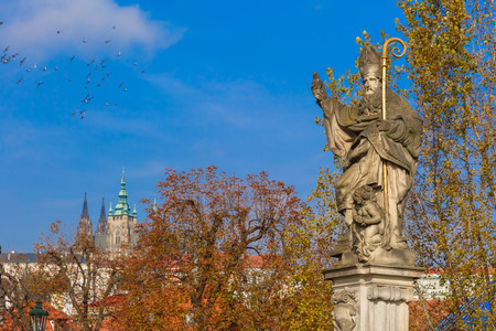 Statue of St. Augustine, Prague, Czech Republicの写真素材