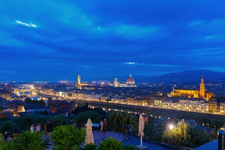 Famous view of Florence at night, Italyのeditorial素材