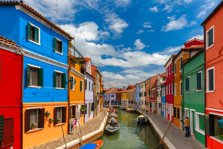 Colorful houses on the Burano Venice Italyの写真素材
