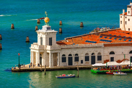 View from Campanile di San Marco to Dogana di Mare, Venice, Italiaの写真素材