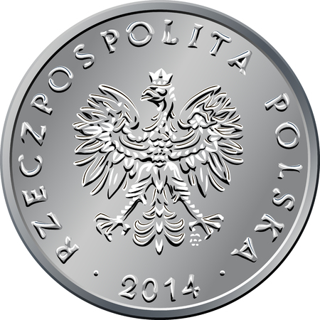 vector obverse Polish Money one zloty silver coin with eagle in a  crownのイラスト素材