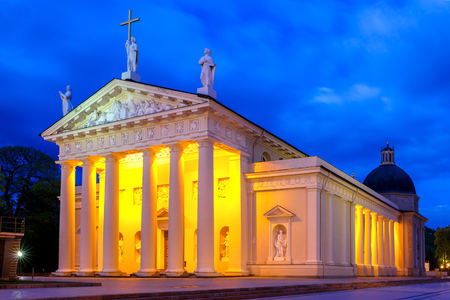 Cathedral Basilica of St Stanislaus and St Vladislav in the evening in Vilnius, Lithuania, Baltic states.の写真素材