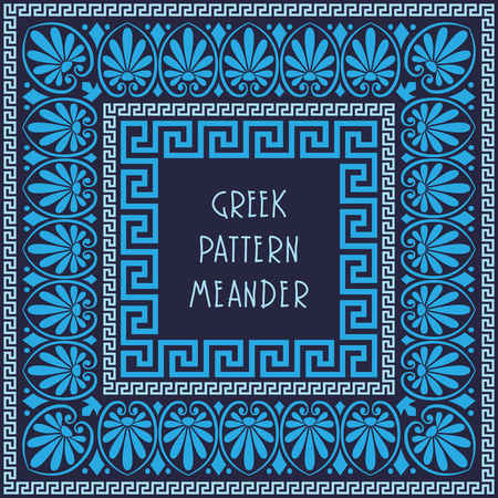 Frame with Traditional vintage blue square Greek ornament Meanderのイラスト素材