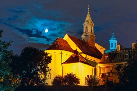 Church of Saint Benson in New Town  at moonlit night,  Old town, Poland.の写真素材