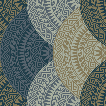 Traditional  seamless vintage dark fan shaped ornate elements with Greek patterns, Meanderのイラスト素材